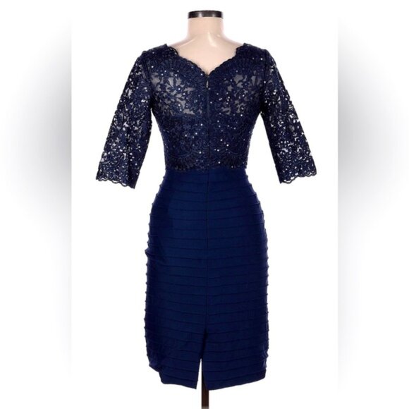 NWT JJ’s House Sheath Lace Sequin Long Sleeve Midi Dress in Dark Navy | 6 - Picture 6 of 8